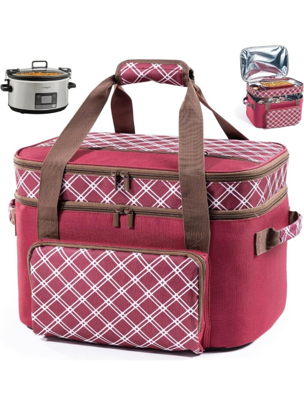 Double-Layer Slow Cooker Carrier Bag for 6-8 Quart Oval Crockpot - Travel